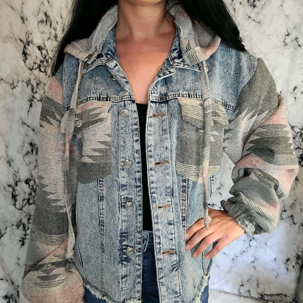 Aztec Denim Hooded Jacket